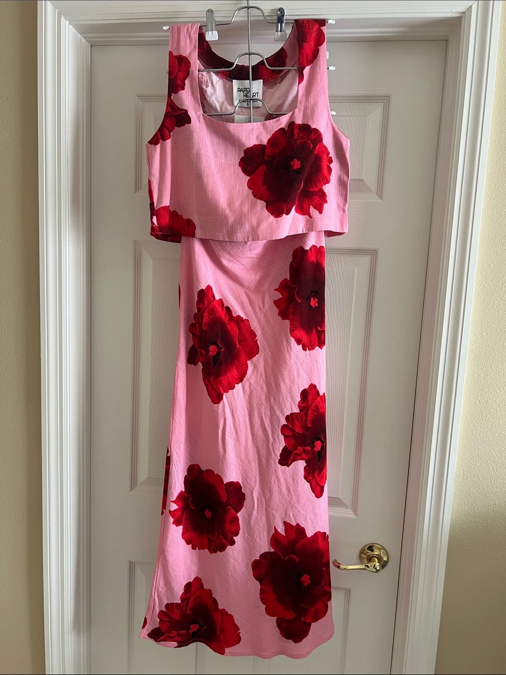 Paper Heart 2 Piece Crop Top and Skirt Rose-Print
